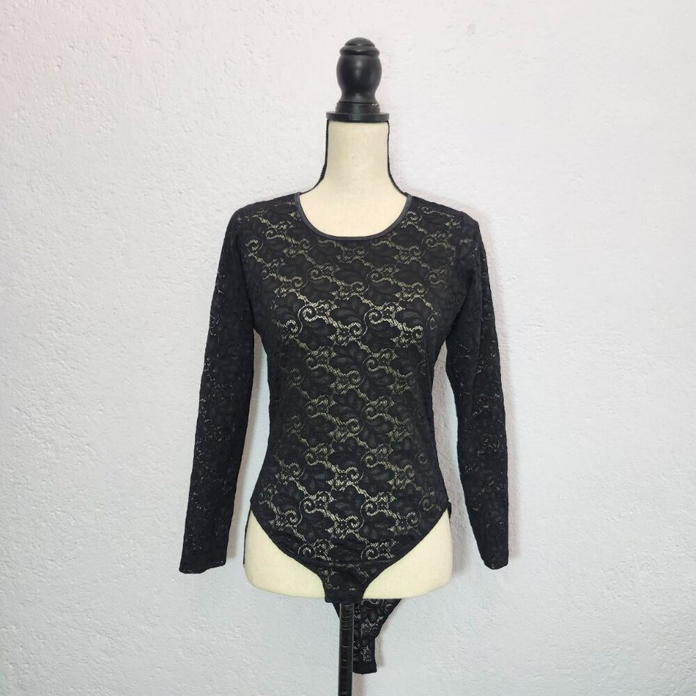 Y2K gothic fairy core witchy black lace long sleeve bodysuit